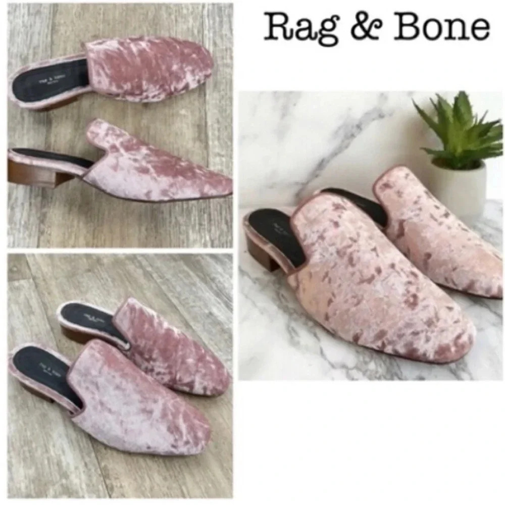 NEW Rag & Bone Luis Mule Pink Mauve Velvet Stacked Heel Loafer size 36